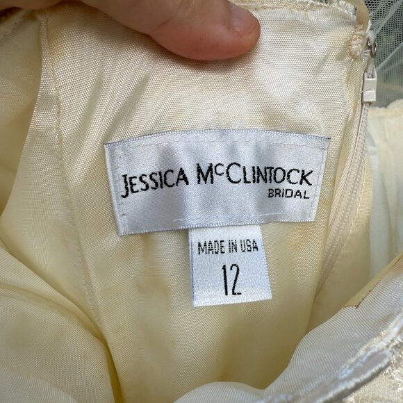 Jessica McClintock Wedding Dress 2003 Size 12 Strapless lace w/ Bolero Lace Jack - Picture 11 of 16